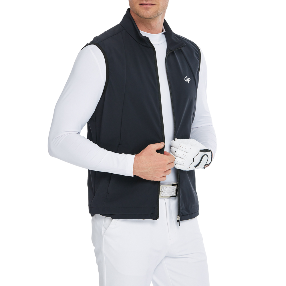 メンズ軽量防風撥水ベスト（ブラック）