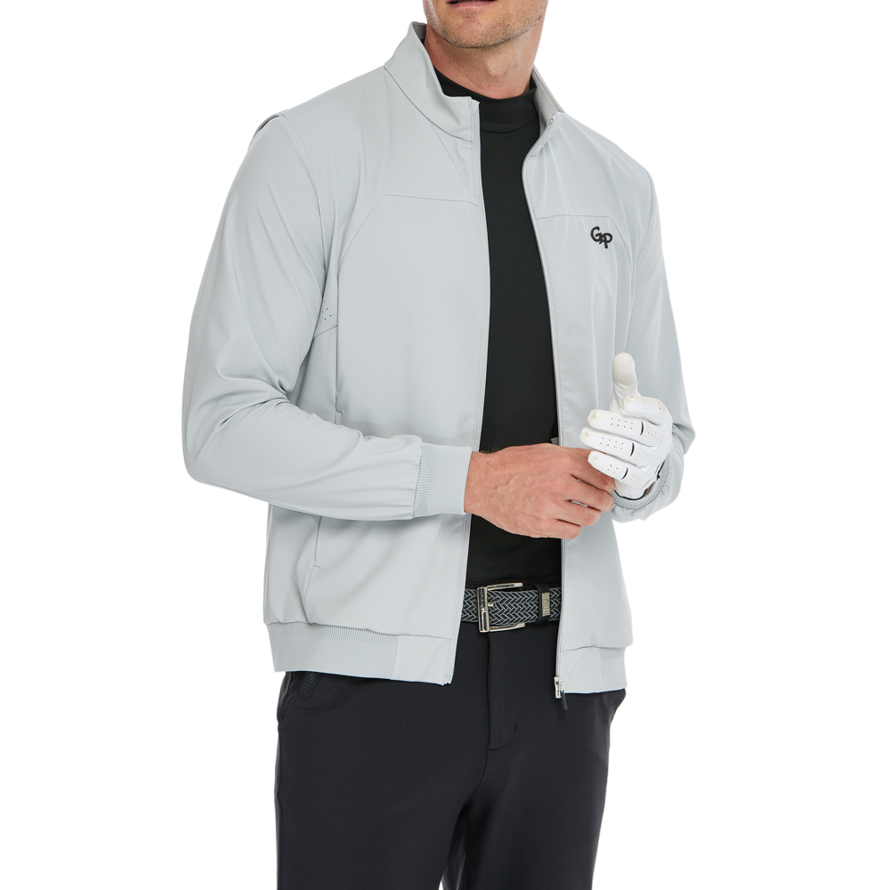 メンズ軽量防風撥水ウィンドブレーカー（ライトグレー）