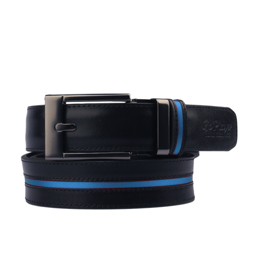 GoPlayer ワイド スライド バックル ブラック ベルト (ブルー ストライプ)
